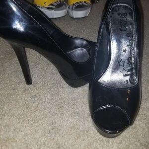 Black open toe high heels
